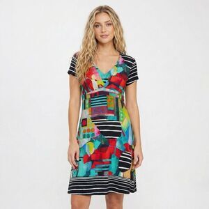 Simply Art by Dolcezza Dress Small Abstract Artistry Multicolor Knit A-Line